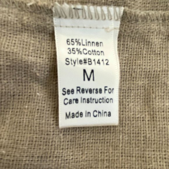 Lagenlook Tan Linen Dress Size M Embroidered Tiers Lightweight Blue Bird Boho - Picture 5 of 12